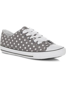 Grey Spotty Lace Up Casual Shoes - predominant colour: mid grey; occasions: casual; material: fabric; heel height: flat; toe: round toe; style: trainers; finish: plain; pattern: polka dot