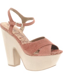 Corbin Leather Heeled Sandal - predominant colour: terracotta; occasions: casual, evening, occasion; material: leather; heel height: high; ankle detail: ankle strap; heel: platform; toe: open toe/peeptoe; style: standard; finish: plain; pattern: animal print
