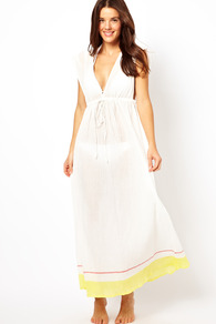 Super Sun Sleeveless Maxi Dress - neckline: low v-neck; fit: empire; pattern: plain; sleeve style: sleeveless; style: maxi dress; waist detail: fitted waist; back detail: low cut/open back; predominant colour: white; occasions: casual, holiday; length: floor length; fibres: cotton - 100%; sleeve length: sleeveless; pattern type: fabric; pattern size: standard; texture group: other - light to midweight