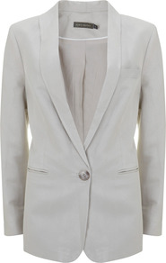 Stone Boyfriend Jacket - pattern: plain; style: single breasted blazer; length: below the bottom; fit: slim fit; collar: standard lapel/rever collar; predominant colour: light grey; occasions: casual, evening, work; fibres: polyester/polyamide - 100%; back detail: back vent/flap at back; sleeve length: long sleeve; sleeve style: standard; collar break: low/open; pattern type: fabric; texture group: woven light midweight