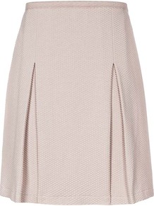 Gianna Textured Skirt - length: mid thigh; pattern: plain; fit: body skimming; style: pleated; waist: high rise; predominant colour: blush; occasions: casual, evening, work, occasion; fibres: cotton - stretch; hip detail: structured pleats at hip; waist detail: narrow waistband; pattern type: fabric; texture group: woven light midweight