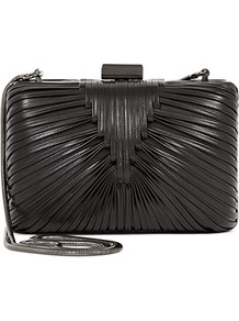 Riley Woven Detail Clutch - predominant colour: charcoal; occasions: evening, occasion; style: clutch; length: hand carry; size: small; material: leather; embellishment: pleated; pattern: plain; finish: plain