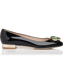 Minka Patent Leather Jewel Detail Flat Black - predominant colour: black; occasions: evening, work, occasion; material: leather; heel height: flat; embellishment: jewels; toe: round toe; style: ballerinas / pumps; finish: patent; pattern: plain