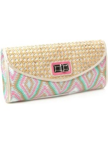 Green Diamond Twist Lock Clutch Bag - occasions: casual, evening, occasion, holiday; predominant colour: multicoloured; type of pattern: standard; style: clutch; length: hand carry; size: small; material: fabric; finish: plain; pattern: patterned/print