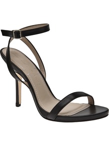 Open Toe Sandal - predominant colour: black; occasions: evening, occasion, holiday; material: leather; heel height: high; ankle detail: ankle strap; heel: stiletto; toe: open toe/peeptoe; style: standard; finish: plain; pattern: plain
