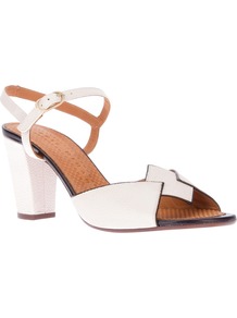 'Valencia' Sandal - predominant colour: white; occasions: casual, occasion, holiday; material: leather; heel height: mid; ankle detail: ankle strap; heel: block; toe: open toe/peeptoe; style: standard; finish: plain; pattern: plain