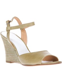 Wedge Sandal - predominant colour: stone; occasions: casual, evening, holiday; material: leather; heel height: high; embellishment: buckles; ankle detail: ankle strap; heel: wedge; toe: open toe/peeptoe; style: standard; finish: plain; pattern: plain