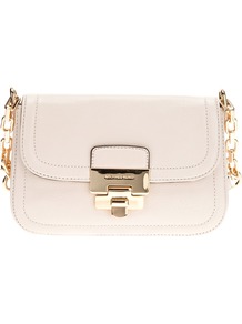 Shoulder Bag - predominant colour: ivory; occasions: casual, evening, occasion; style: shoulder; length: across body/long; size: small; material: leather; pattern: plain; finish: patent; embellishment: chain/metal