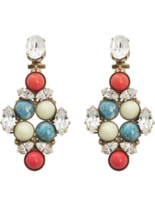 Multi Drop Earrings - occasions: evening, occasion, holiday; predominant colour: multicoloured; style: drop; length: mid; size: standard; material: chain/metal; fastening: pierced; finish: plain; embellishment: crystals
