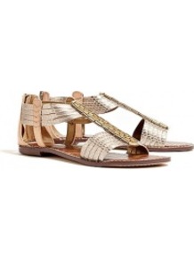 Pewter Metallic Brushed Snake Gatsby Flat Sandal Sam Edel - predominant colour: gold; occasions: casual, holiday; material: leather; heel height: flat; embellishment: beading; ankle detail: ankle strap; heel: standard; toe: open toe/peeptoe; style: strappy; trends: metallics; finish: metallic; pattern: plain