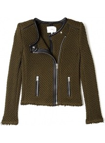 Khaki Miali Chrochet Jacket - pattern: plain; collar: round collar/collarless; style: boxy; predominant colour: khaki; occasions: casual, work; length: standard; fit: straight cut (boxy); fibres: cotton - 100%; sleeve length: long sleeve; sleeve style: standard; texture group: knits/crochet; collar break: high; pattern type: knitted - other