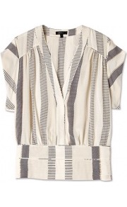 Marston Silk Blouse - neckline: low v-neck; pattern: striped; style: blouse; predominant colour: ivory; occasions: casual, work; length: standard; fibres: silk - mix; fit: loose; sleeve length: short sleeve; sleeve style: standard; texture group: silky - light; pattern type: fabric; pattern size: standard