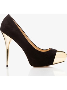 Mirrored Platform Pumps - predominant colour: black; occasions: evening, occasion; material: faux leather; heel height: high; heel: stiletto; toe: pointed toe; style: courts; finish: plain; pattern: plain