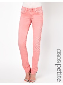 Elgin Supersoft Skinny Jeans In Washed Coral - style: skinny leg; length: standard; pattern: plain; waist: low rise; pocket detail: traditional 5 pocket; predominant colour: pink; occasions: casual, evening, holiday; fibres: cotton - stretch; texture group: denim; pattern type: fabric; pattern size: standard