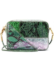 Snake Print Mini Cross Body Bag - predominant colour: dark green; occasions: casual, evening, occasion; type of pattern: standard; style: shoulder; length: across body/long; size: small; material: leather; pattern: animal print; finish: plain; embellishment: chain/metal