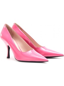 Leather Pumps - predominant colour: hot pink; occasions: evening, work, occasion; material: leather; heel height: high; heel: stiletto; toe: pointed toe; style: courts; finish: patent; pattern: plain