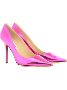 Abel Metallic Leather Pumps - predominant colour: hot pink; occasions: evening, occasion; material: leather; heel height: high; heel: stiletto; toe: pointed toe; style: courts; trends: metallics; finish: metallic; pattern: plain