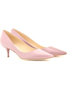 Aza Patent Leather Pumps - predominant colour: blush; occasions: evening, work, occasion; material: leather; heel height: mid; heel: kitten; toe: pointed toe; style: courts; finish: patent; pattern: plain