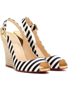 Puglia Sling 100 Espadrille Wedges - predominant colour: black; occasions: casual, evening, work, occasion, holiday; material: fabric; heel height: high; embellishment: buckles; heel: wedge; toe: open toe/peeptoe; style: slingbacks; trends: striking stripes; finish: plain; pattern: horizontal stripes