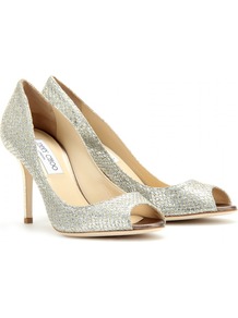 Evelyn Glitter Peep Toe Pumps - predominant colour: silver; occasions: evening, occasion; material: leather; heel height: high; embellishment: glitter; heel: stiletto; toe: open toe/peeptoe; style: courts; trends: metallics; finish: metallic; pattern: animal print
