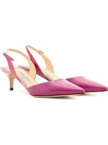 Varia Patent Leather Sling Back Pumps - predominant colour: hot pink; occasions: evening, work, occasion; material: leather; heel height: mid; ankle detail: ankle strap; heel: kitten; toe: pointed toe; style: slingbacks; finish: patent; pattern: plain