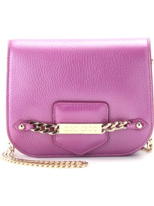 Shadow Leather Shoulder Bag - predominant colour: magenta; occasions: casual, evening, occasion, holiday; type of pattern: light; style: shoulder; length: across body/long; size: small; material: leather; pattern: plain; finish: metallic; embellishment: chain/metal