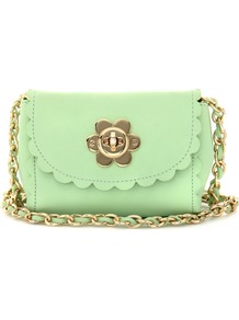 Flower Mini Leather Shoulder Bag - predominant colour: mint green; occasions: casual, evening, occasion, holiday; type of pattern: large; style: shoulder; length: across body/long; size: small; material: suede; pattern: plain; trends: fluorescent, sculptural frills; finish: plain; embellishment: chain/metal