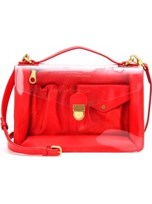 Transparent Handbag With Leather Detail - predominant colour: true red; occasions: casual; style: satchel; length: across body/long; size: standard; material: leather; pattern: plain; finish: patent