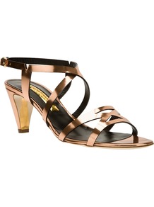 Strappy Sandal - predominant colour: bronze; occasions: evening, occasion, holiday; material: leather; heel height: mid; ankle detail: ankle strap; heel: cone; toe: open toe/peeptoe; style: strappy; trends: metallics; finish: metallic; pattern: plain