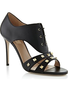 Rockstud Lace Up Shoe - predominant colour: black; occasions: evening, occasion; material: leather; heel height: high; embellishment: studs; heel: stiletto; toe: open toe/peeptoe; style: standard; finish: plain; pattern: plain
