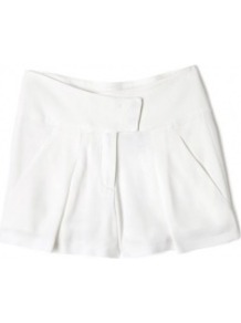 Pleat Front Crepe Shorts - pattern: plain; style: shorts; length: mid thigh shorts; waist: mid/regular rise; predominant colour: white; occasions: casual, work, holiday; fibres: viscose/rayon - 100%; texture group: crepes; fit: wide leg; pattern type: fabric