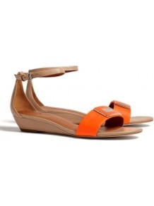 Peaces Flat Wedge Sandals - predominant colour: bright orange; occasions: casual, evening, work, holiday; material: leather; heel height: mid; embellishment: buckles; ankle detail: ankle strap; heel: wedge; toe: open toe/peeptoe; style: standard; finish: plain; pattern: colourblock