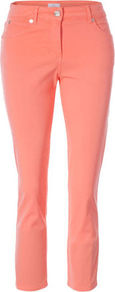 Skinny Jeans - style: skinny leg; length: standard; pattern: plain; pocket detail: traditional 5 pocket; waist: mid/regular rise; predominant colour: coral; occasions: casual; fibres: cotton - stretch; jeans detail: dark wash; texture group: denim; pattern type: fabric