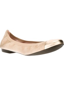 Contrast Ballet Flat - predominant colour: nude; occasions: casual, evening, work, holiday; material: suede; heel height: flat; toe: round toe; style: ballerinas / pumps; trends: metallics; finish: metallic; pattern: plain; embellishment: toe cap