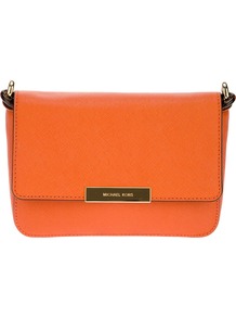 'Cynthia' Satchel - predominant colour: bright orange; occasions: casual, evening, occasion; style: shoulder; length: across body/long; size: small; material: leather; pattern: plain; finish: plain; embellishment: chain/metal