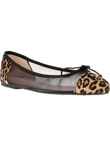 'Arena' Mesh Ballet Flat - predominant colour: black; occasions: casual, work; material: leather; heel height: flat; toe: round toe; style: ballerinas / pumps; finish: plain; pattern: animal print; embellishment: bow