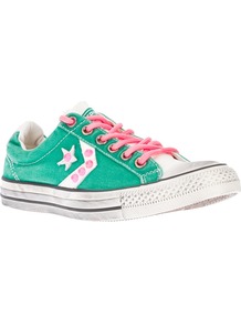 Lace Up Trainer - predominant colour: mint green; occasions: casual; material: fabric; heel height: flat; embellishment: studs; toe: round toe; style: trainers; finish: plain; pattern: patterned/print