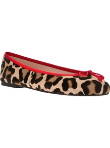 'Arena' Ballet Flat - predominant colour: nude; occasions: casual, work; material: leather; heel height: flat; toe: round toe; style: ballerinas / pumps; finish: plain; pattern: animal print; embellishment: bow