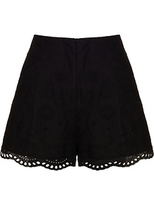 Broderie Anglaise Shorts, Black - style: shorts; length: short shorts; waist: mid/regular rise; predominant colour: black; occasions: casual, holiday; fibres: cotton - 100%; texture group: sheer fabrics/chiffon/organza etc.; fit: straight leg; pattern type: fabric; pattern size: standard; pattern: patterned/print; embellishment: embroidered