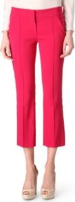 Ombrosa Trousers - pattern: plain; style: capri; pocket detail: pockets at the sides; waist: mid/regular rise; predominant colour: hot pink; occasions: casual, evening, occasion, holiday; length: calf length; texture group: crepes; fit: slim leg; pattern type: fabric; fibres: viscose/rayon - mix