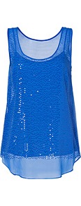 Silk Sequined Top In Electric Blue - sleeve style: standard vest straps/shoulder straps; pattern: plain; predominant colour: royal blue; occasions: casual, evening; length: standard; style: top; neckline: scoop; fibres: silk - mix; fit: straight cut; sleeve length: sleeveless; texture group: sheer fabrics/chiffon/organza etc.; pattern type: fabric; pattern size: light/subtle; embellishment: sequins