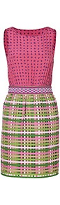 Cotton Silk Bead Embellished Mixed Media Dress - style: shift; neckline: round neck; fit: fitted at waist; sleeve style: sleeveless; length: just above the knee; fibres: silk - 100%; occasions: occasion; waist detail: narrow waistband; predominant colour: multicoloured; sleeve length: sleeveless; texture group: structured shiny - satin/tafetta/silk etc.; trends: statement prints; pattern type: fabric; pattern size: standard; pattern: patterned/print; embellishment: sequins