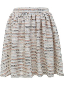 Pastel Boucle Skater Skirt - length: mid thigh; pattern: horizontal stripes; fit: body skimming; waist: high rise; predominant colour: ivory; occasions: casual, work; style: fit & flare; fibres: cotton - mix; waist detail: narrow waistband; pattern type: fabric; pattern size: light/subtle; texture group: woven light midweight