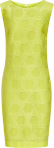 Kiara Jacquard Shift Dress - style: shift; neckline: round neck; sleeve style: sleeveless; predominant colour: lime; occasions: evening, occasion; length: just above the knee; fit: body skimming; sleeve length: sleeveless; texture group: structured shiny - satin/tafetta/silk etc.; trends: fluorescent; pattern type: fabric; pattern size: small & light; pattern: patterned/print; fibres: viscose/rayon - mix