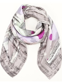 Sketch Print Scarf - predominant colour: lilac; occasions: casual, evening, work; type of pattern: standard; style: square; size: standard; material: silk; pattern: patterned/print