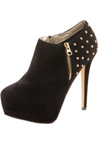 Zara Studded Back Shoe Boot - predominant colour: black; occasions: evening; material: fabric; embellishment: studs; heel: platform; toe: round toe; boot length: shoe boot; style: standard; finish: plain; pattern: plain; heel height: very high