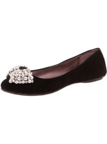 Beth Beaded Bow Suedette Ballet - predominant colour: black; occasions: casual, evening, work; material: fabric; heel height: flat; embellishment: beading; toe: round toe; style: ballerinas / pumps; finish: plain; pattern: plain