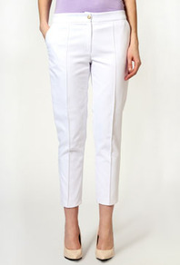 Laura Textured Fabric Trousers With Pocket Detail - pattern: plain; style: peg leg; pocket detail: pockets at the sides; waist: mid/regular rise; predominant colour: white; occasions: casual, evening, occasion, holiday; length: ankle length; fibres: polyester/polyamide - 100%; hip detail: fitted at hip (bottoms); waist detail: narrow waistband; fit: slim leg; pattern type: fabric; texture group: woven light midweight