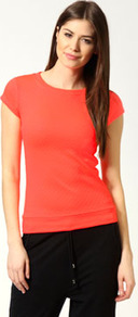 Delia Quilted Sweat - sleeve style: capped; pattern: plain; style: sweat top; predominant colour: bright orange; occasions: casual; length: standard; fibres: cotton - mix; fit: body skimming; neckline: crew; sleeve length: short sleeve; texture group: cotton feel fabrics; pattern type: fabric; pattern size: standard; embellishment: quilted