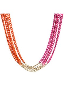 Jess Coloured Multi Chain Necklace - predominant colour: hot pink; occasions: casual, evening; style: multistrand; length: mid; size: large/oversized; material: chain/metal; finish: fluorescent; embellishment: chain/metal